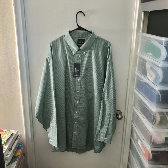 Men's Stafford Dress Shirt - Green/White HoundsTooth - Size Big 19 (36-37) NEW - Picture 1 of 6